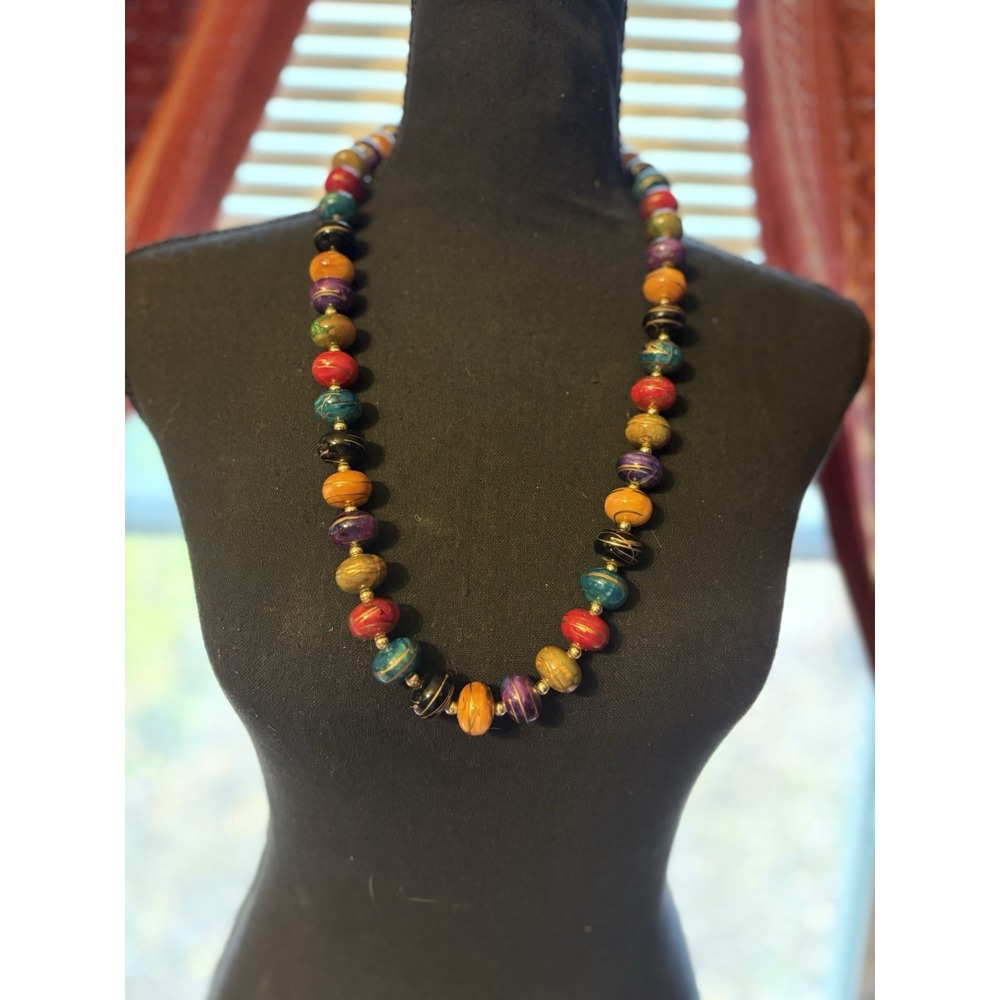 Multicolor Beaded Necklace‎ – 28" Boho Style Statement Jewelry